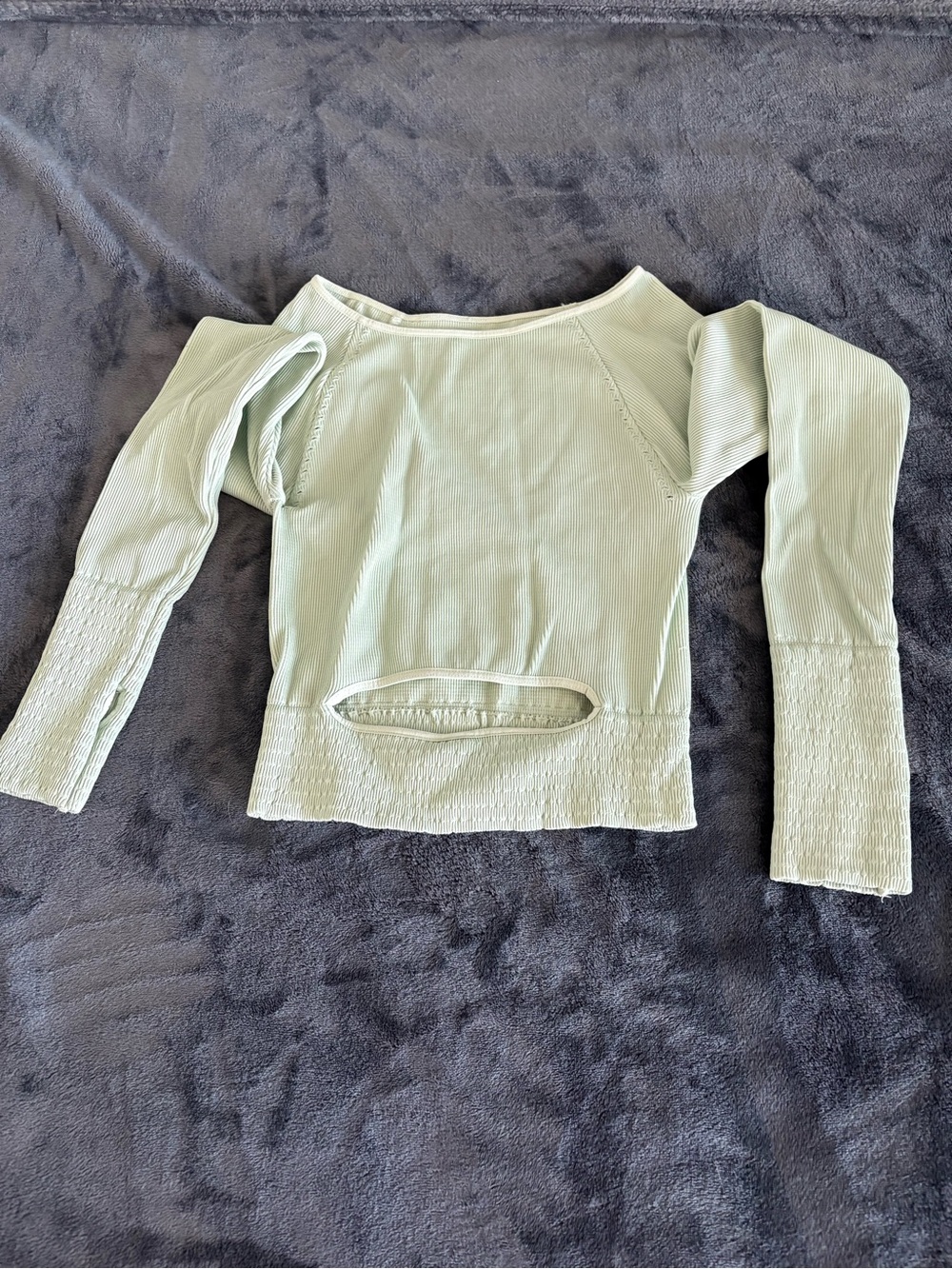 Free People Pale Mint Ribbed Long Sleeve Crop Top
